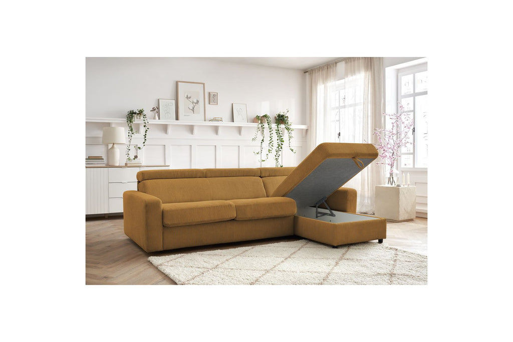 Sofá esquinero reversible convertible con arcón - 140x190 - Monaco - Pana