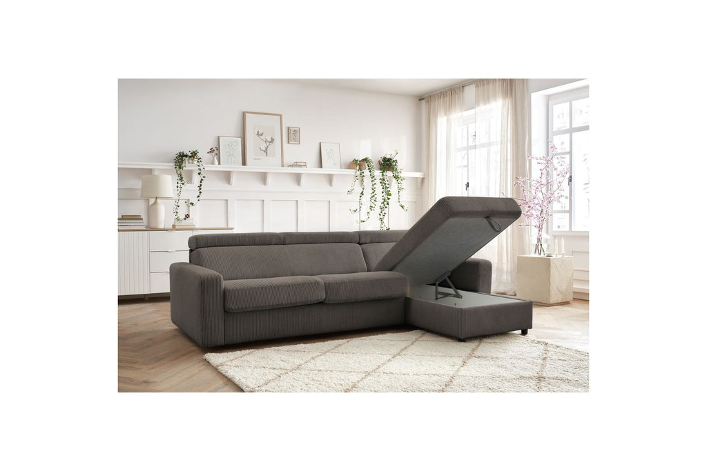 Sofá esquinero reversible convertible con arcón - 140x190 - Monaco - Pana