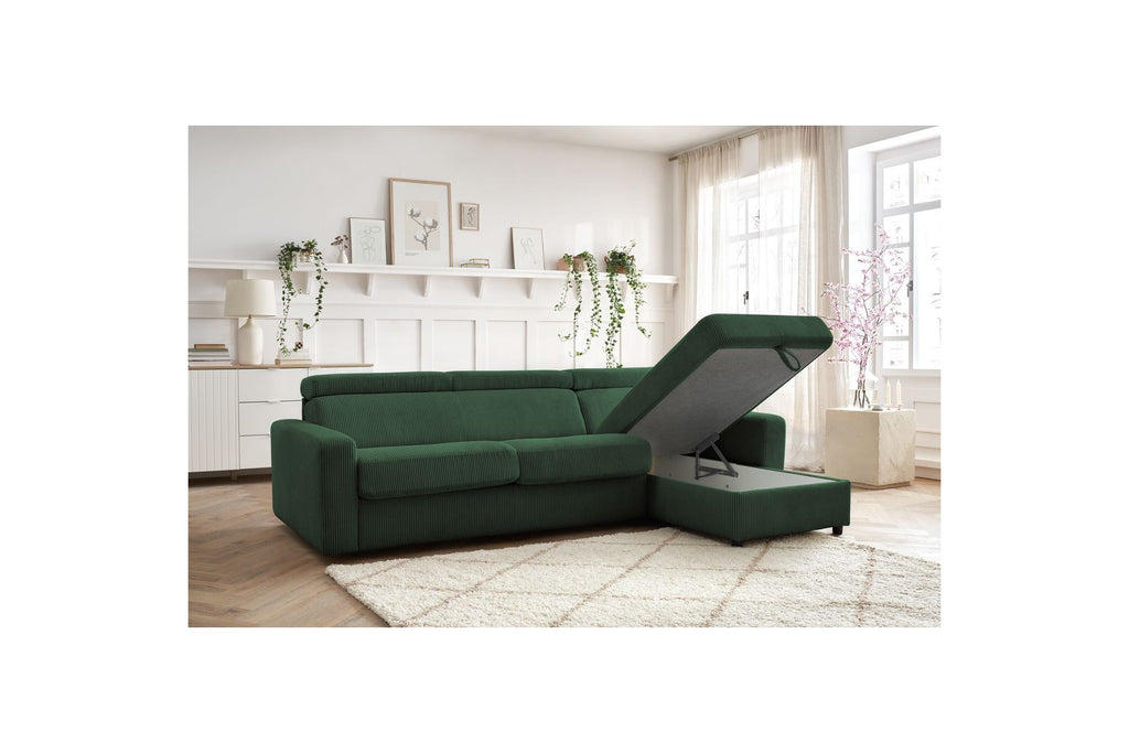 Sofá esquinero reversible convertible con arcón - 140x190 - Monaco - Pana