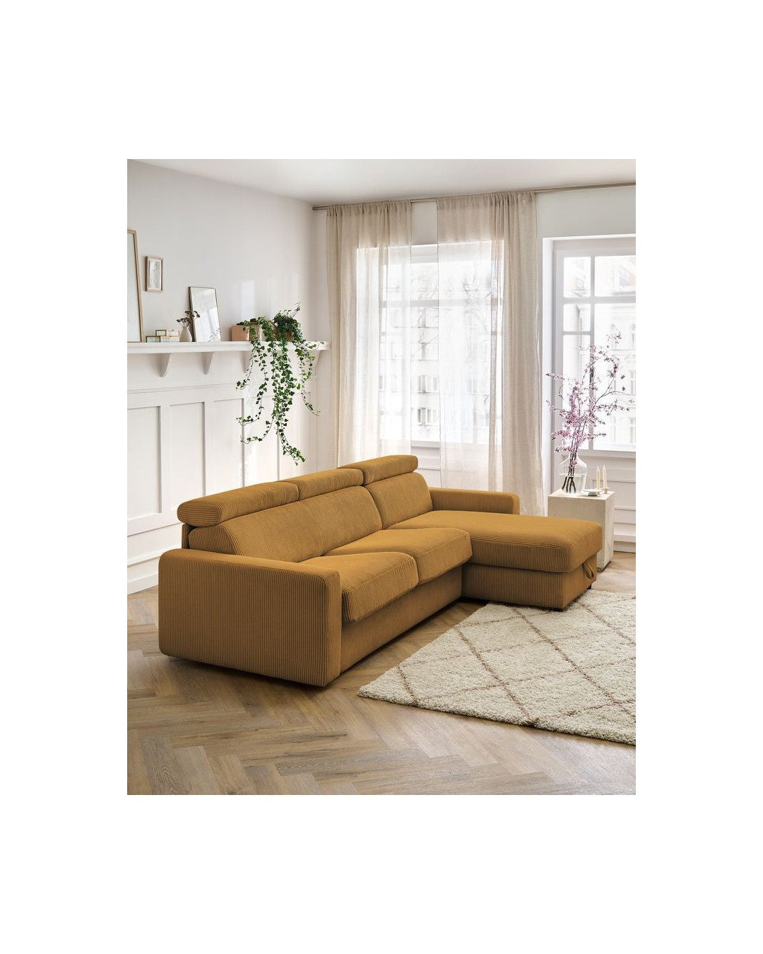Sofá esquinero reversible convertible con arcón - 140x190 - Monaco - Pana