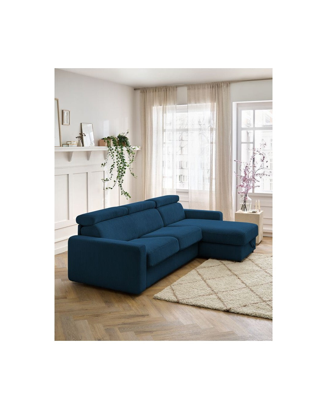 Sofá esquinero reversible convertible con arcón - 140x190 - Monaco - Pana