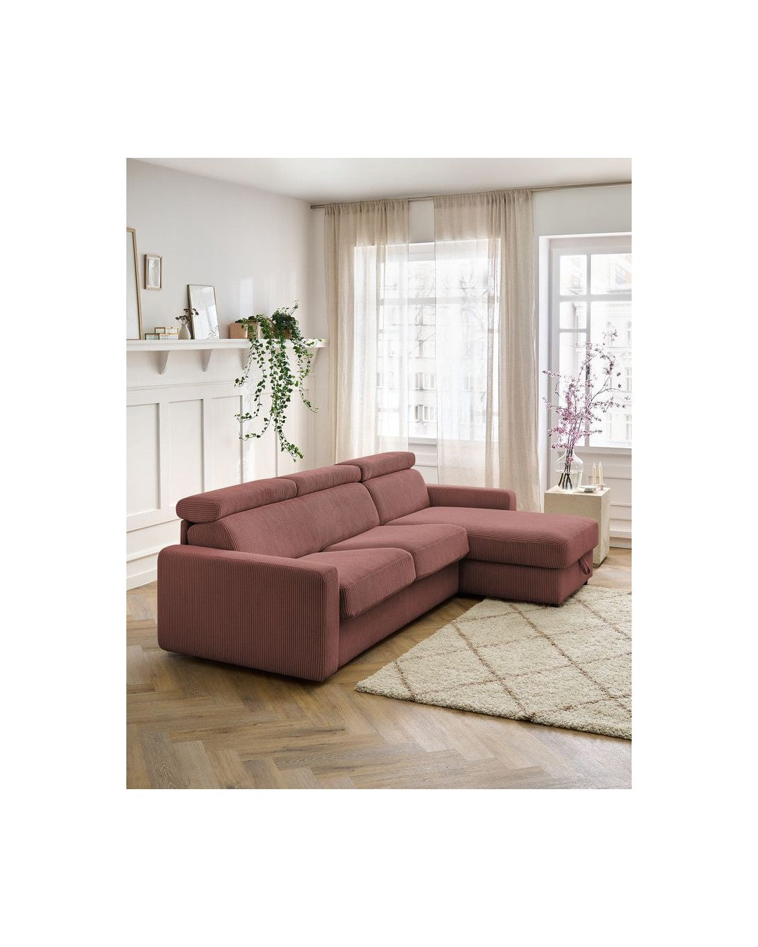 Sofá esquinero reversible convertible con arcón - 140x190 - Monaco - Pana