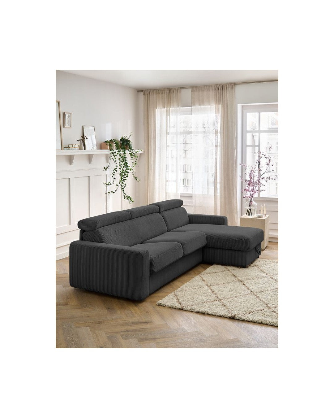 Sofá esquinero reversible convertible con arcón - 140x190 - Monaco - Pana