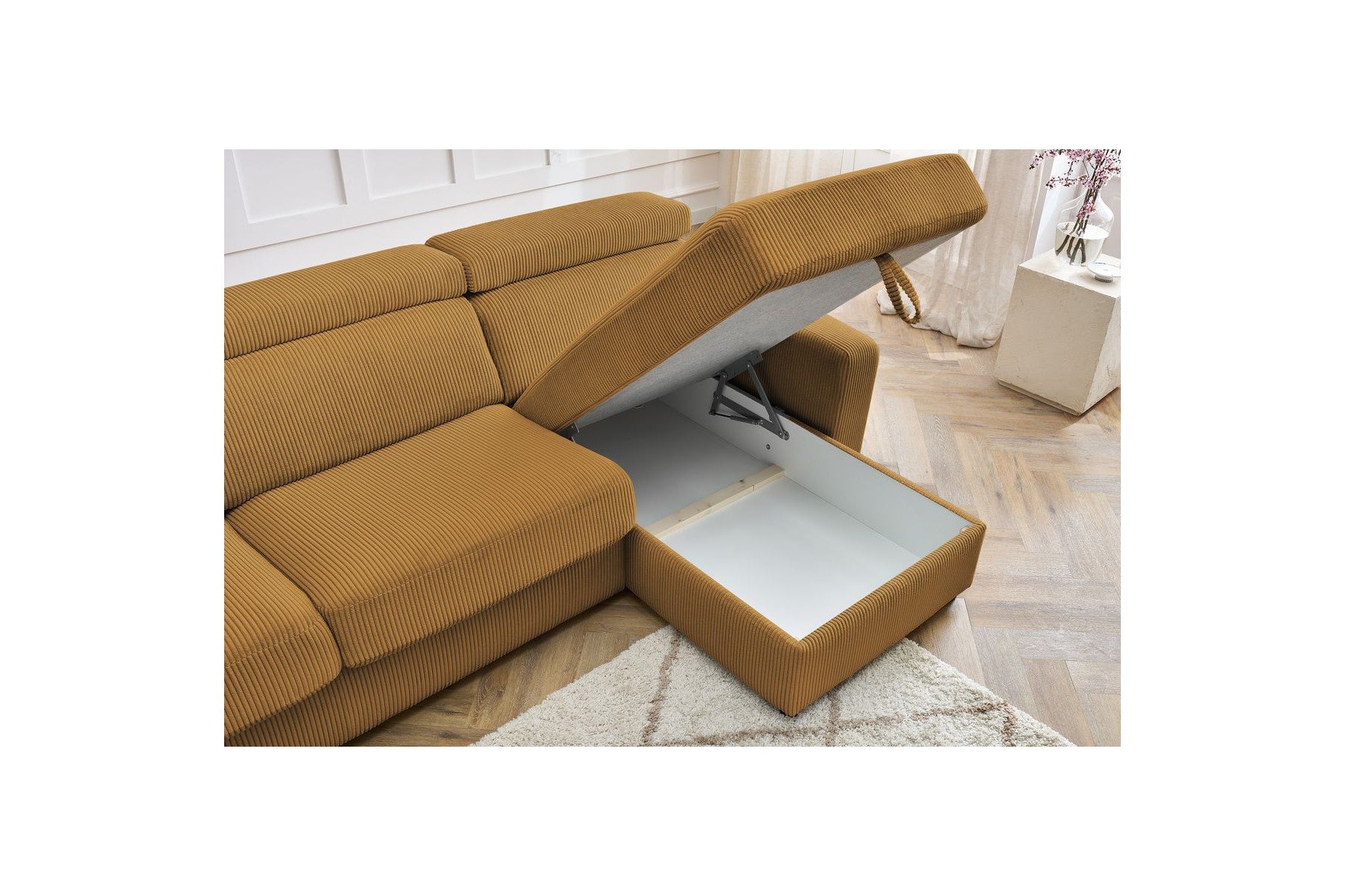 Sofá esquinero reversible convertible con arcón - 140x190 - Monaco - Pana