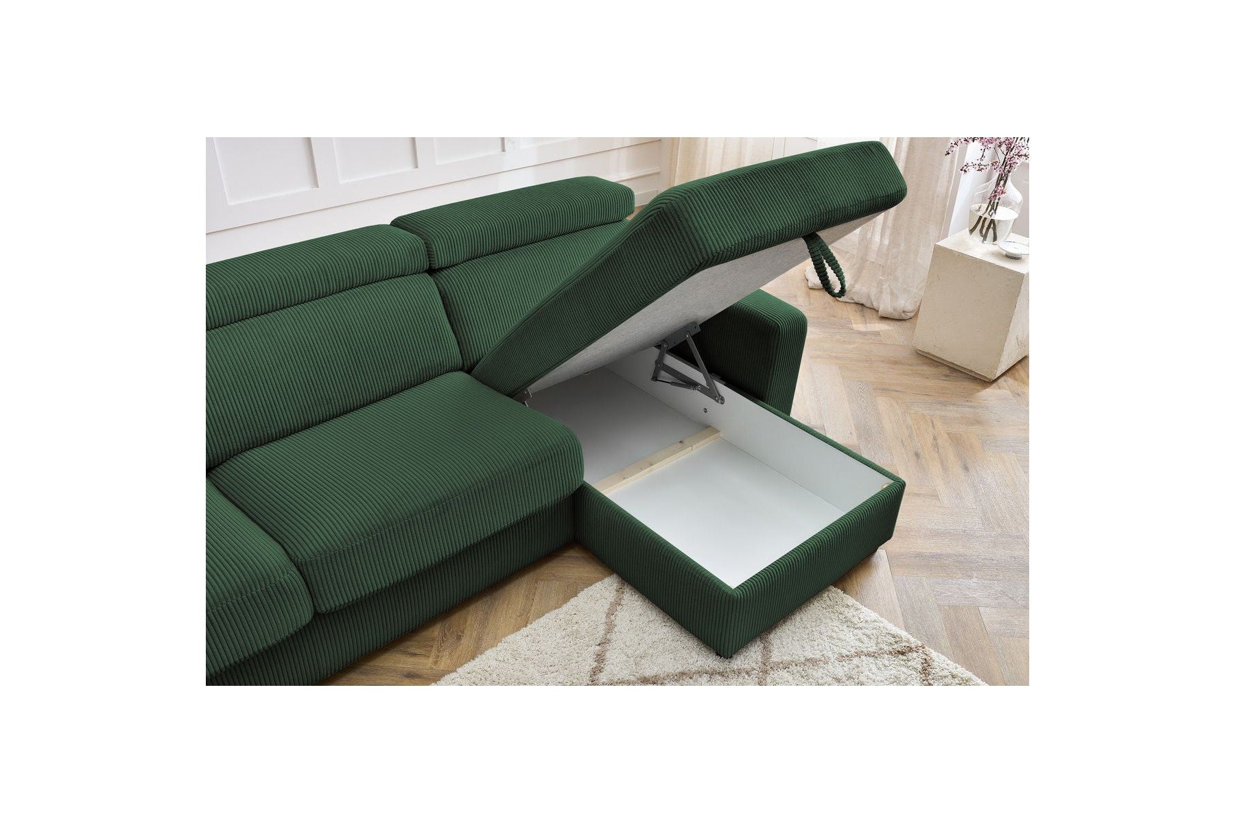 Sofá esquinero reversible convertible con arcón - 140x190 - Monaco - Pana