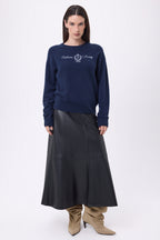 Pull Col Rond Brodé Monte Carlo - Bleu Marine - Femme