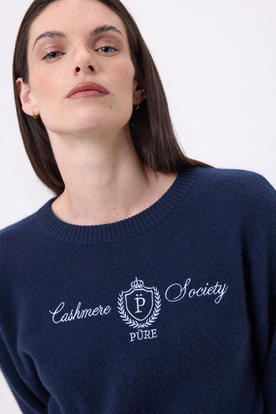 Pull Col Rond Brodé Monte Carlo - Bleu Marine - Femme