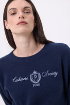 Pull Col Rond Brodé Monte Carlo - Bleu Marine - Femme