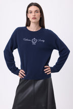 Pull Col Rond Brodé Monte Carlo - Bleu Marine - Femme