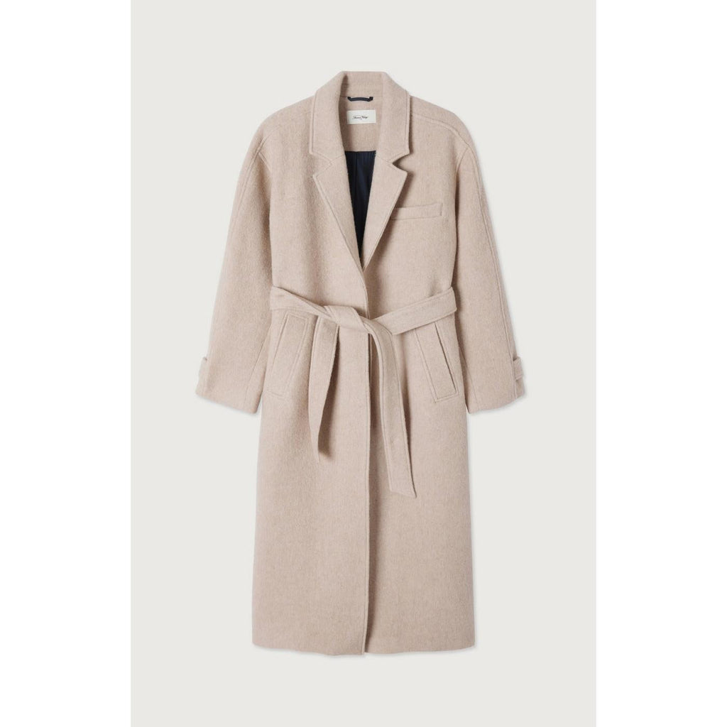 Abrigo largo de cuello camisero - Masilla - Mujer