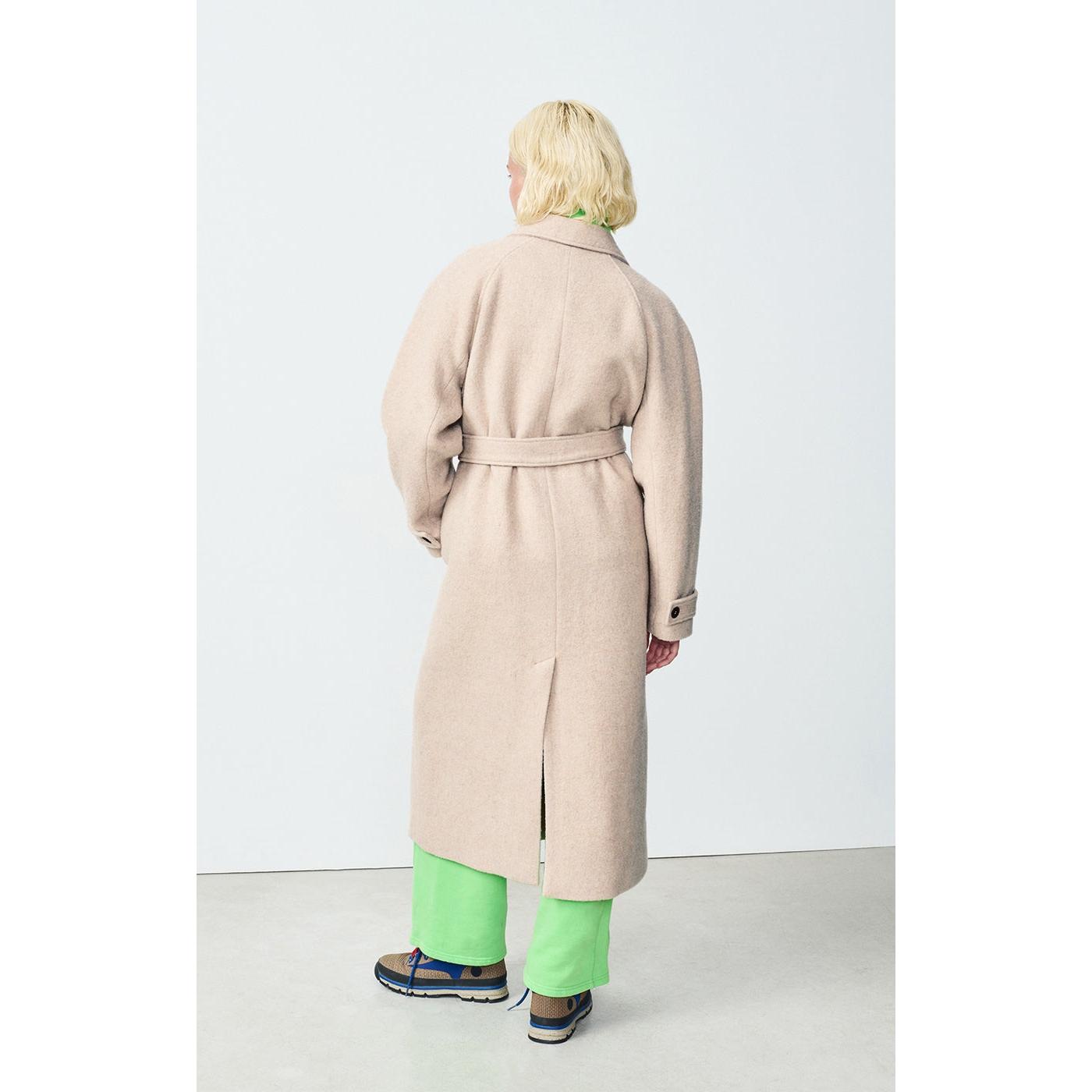 Abrigo largo de cuello camisero - Masilla - Mujer