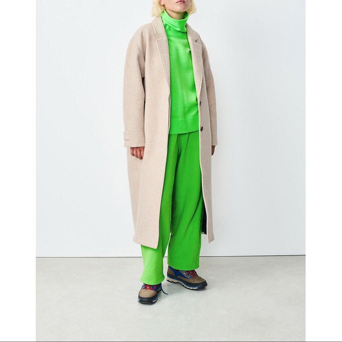 Abrigo largo de cuello camisero - Masilla - Mujer