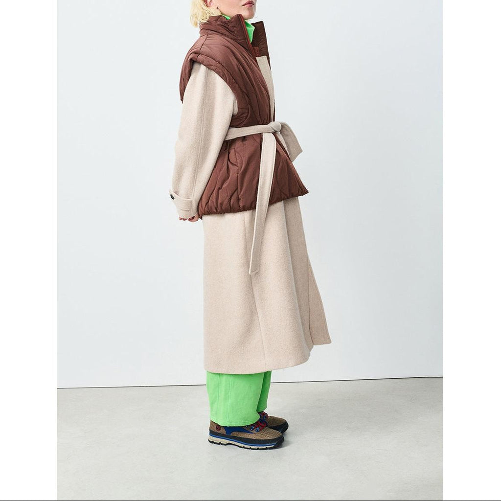 Abrigo largo de cuello camisero - Masilla - Mujer