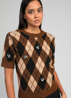 An'ge – Brown Nadriana Jumper, brown jumper with diamond patterns and rhinestones, worn by a model