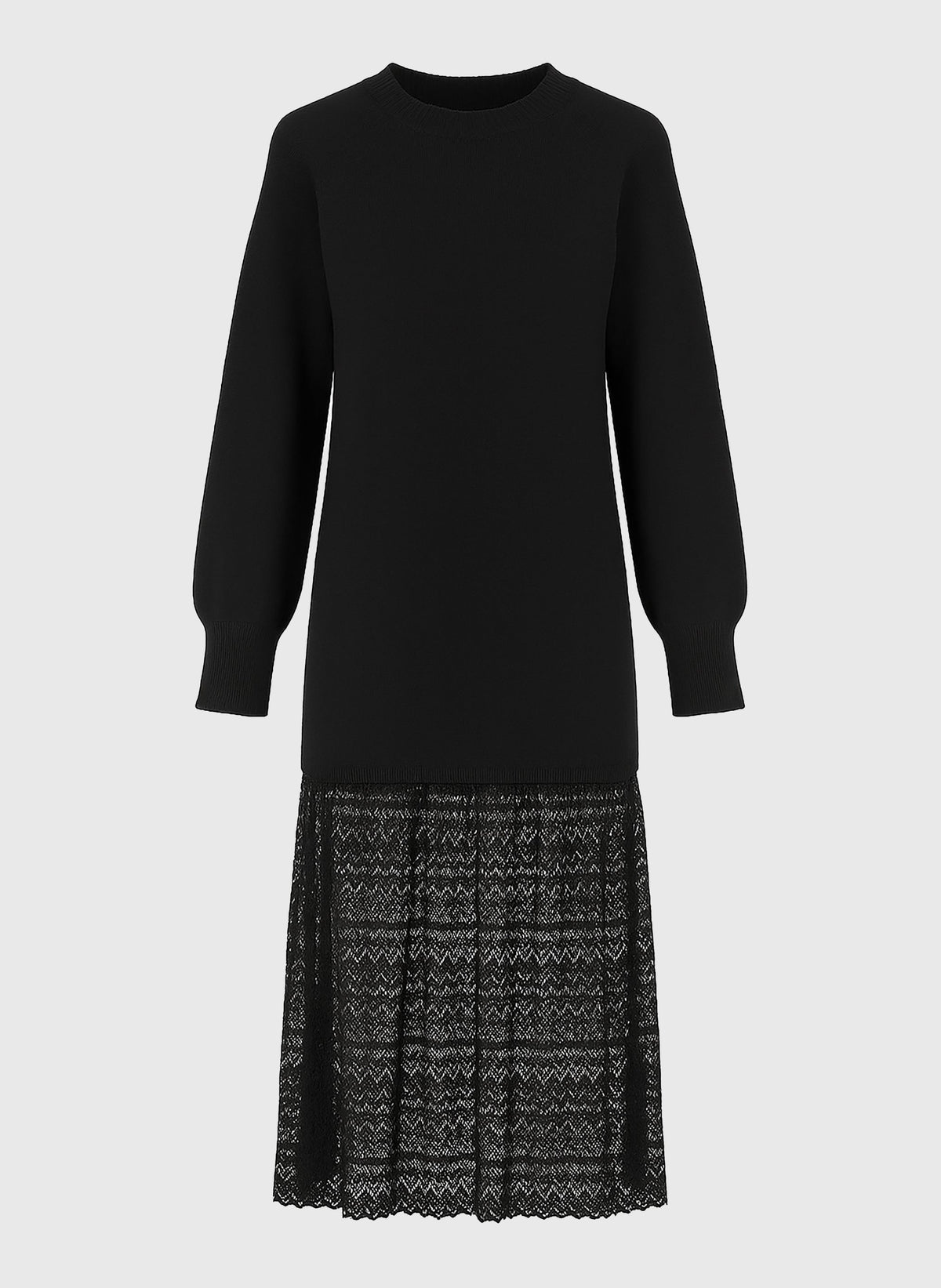 An'ge – Robe Longue Nakini Noir, svart långärmad klänning med plisserad spetskjol