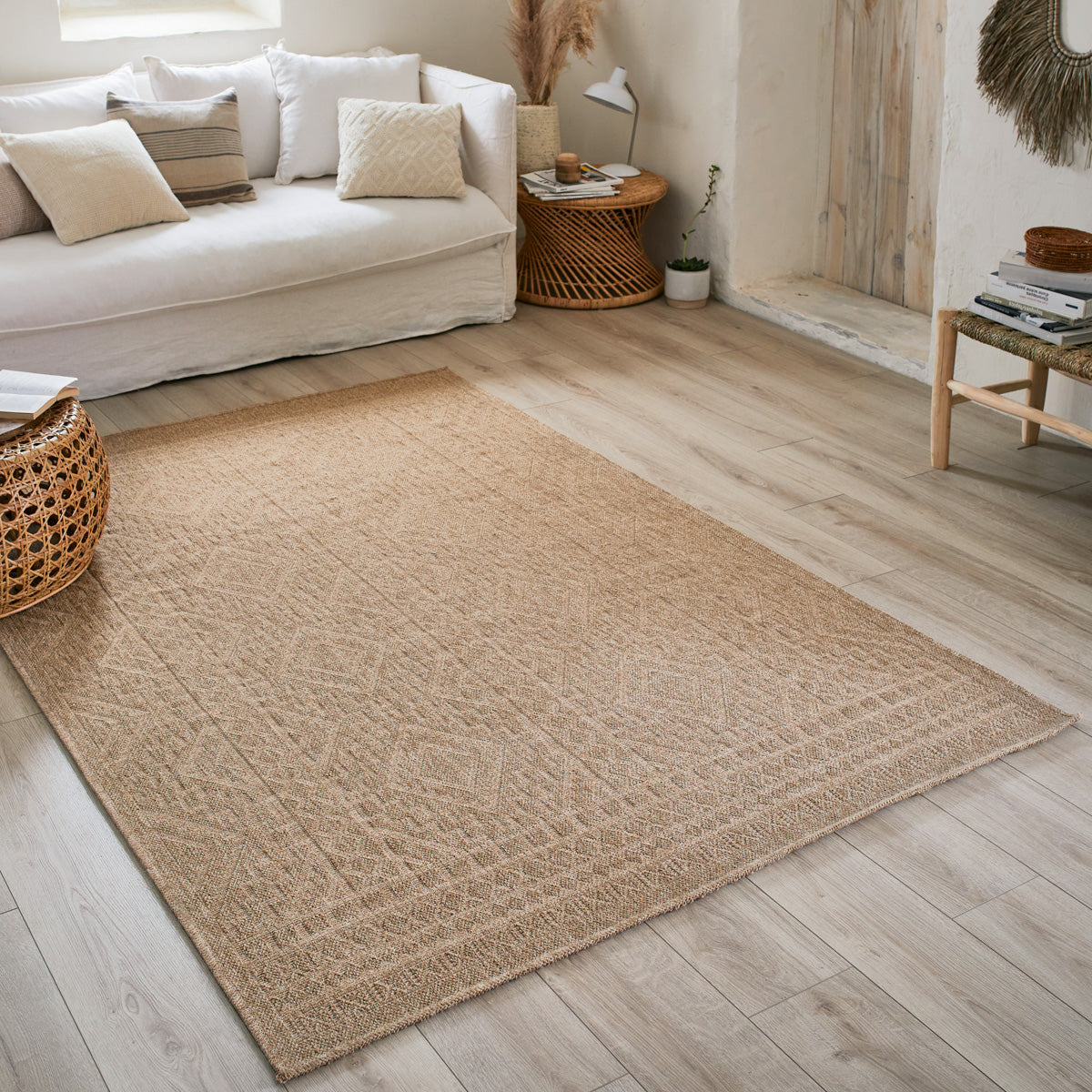 NATURE - Beige natural jute look rug with diamond patterns - NAT8729BEI NATURE