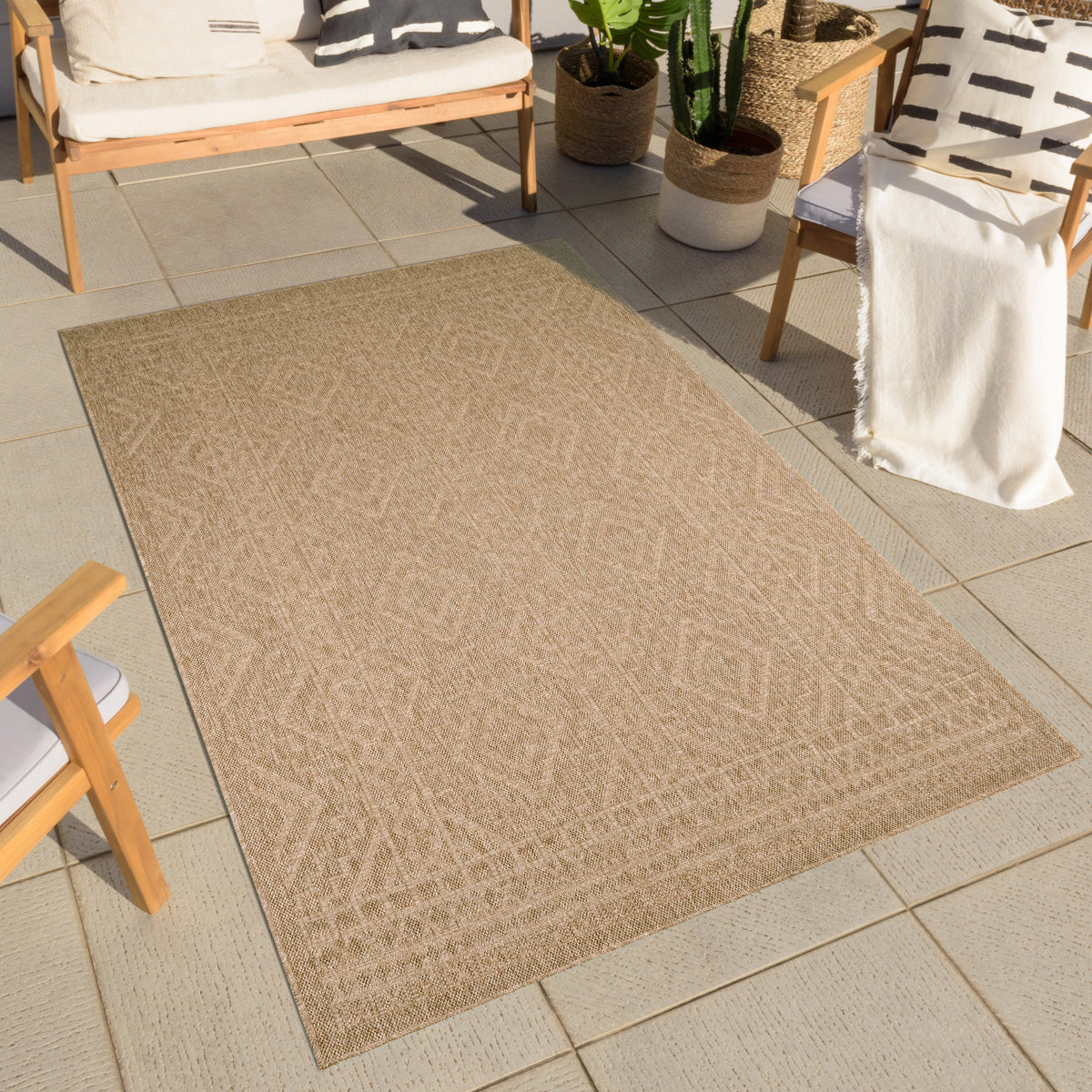 NATURE - Beige natural jute look rug with diamond patterns - NAT8729BEI NATURE