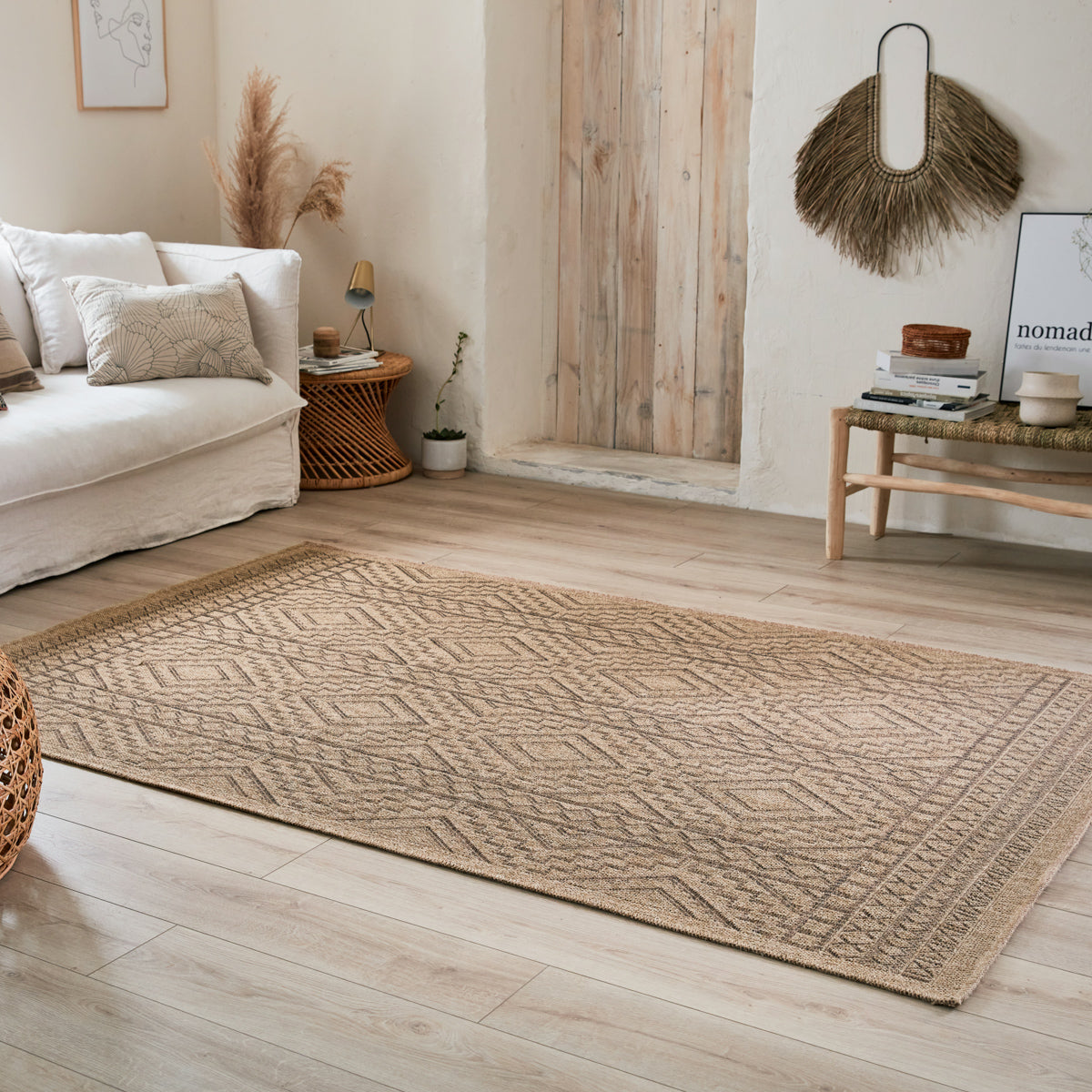 NATURE - Brown natural jute look rug with diamond patterns - NAT8729MAR NATURE