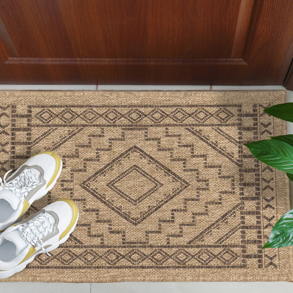 NATURE - Brown natural jute look rug with diamond patterns - NAT8729MAR NATURE