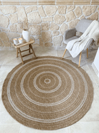 Alfombra de yute de aspecto natural con motivos redondos blancos: NAT8863BLA NATURE