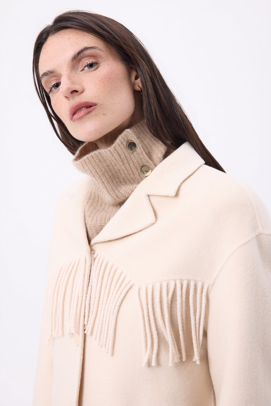 Cuello alto con botones Natacha - Beige crema - Mujer