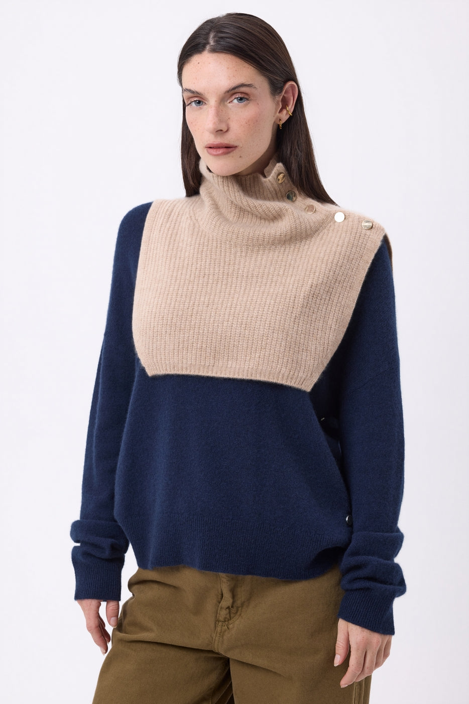 Cuello alto con botones Natacha - Beige crema - Mujer