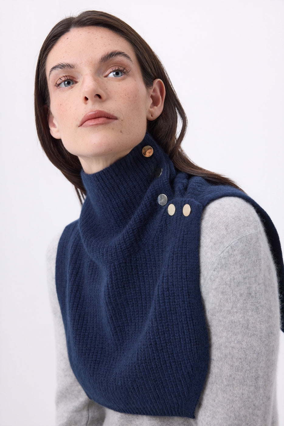 Col Montant Boutons Natacha - Bleu Marine - Femme