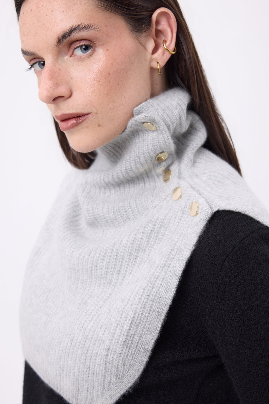 Cuello alto con botones Natacha - Gris claro - Mujer