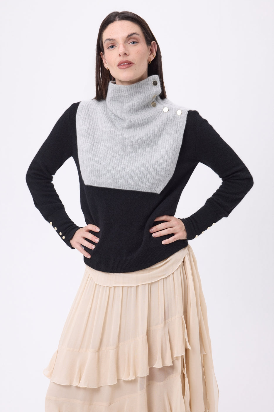 Cuello alto con botones Natacha - Gris claro - Mujer