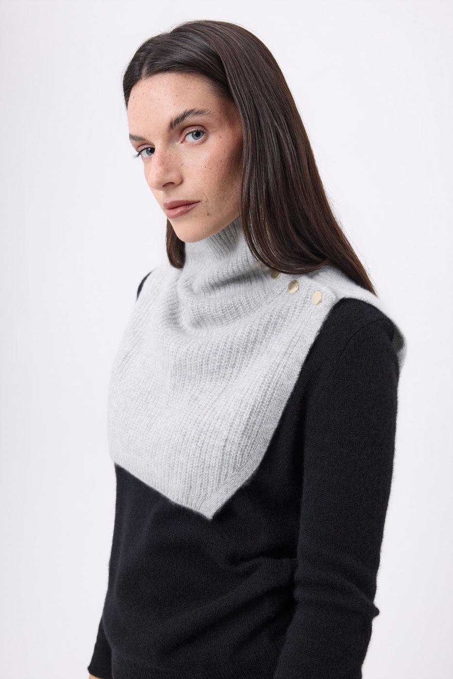 Cuello alto con botones Natacha - Gris claro - Mujer