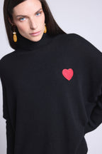 Pull Col Roule Coeur Poncho Naya - Noir Et Cœur Rouge - Femme