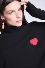 Pull Col Roule Coeur Poncho Naya - Noir Et Cœur Rouge - Femme
