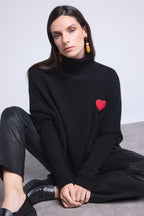 Pull Col Roule Coeur Poncho Naya - Noir Et Cœur Rouge - Femme