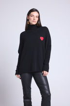 Jersey Cuello Alto Corazón Poncho Naya - Negro y Corazón Rojo - Mujer