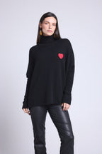 Pull Col Roule Coeur Poncho Naya - Noir Et Cœur Rouge - Femme