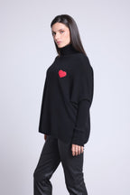 Pull Col Roule Coeur Poncho Naya - Noir Et Cœur Rouge - Femme