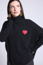 Pull Col Roule Coeur Poncho Naya - Noir Et Cœur Rouge - Femme