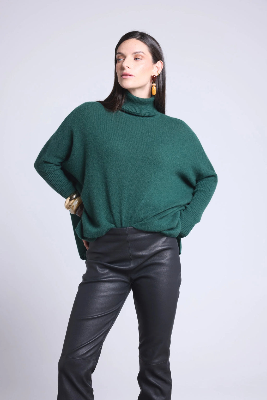 Jersey Cuello Vuelto Poncho Naya - Verde Botella - Mujer
