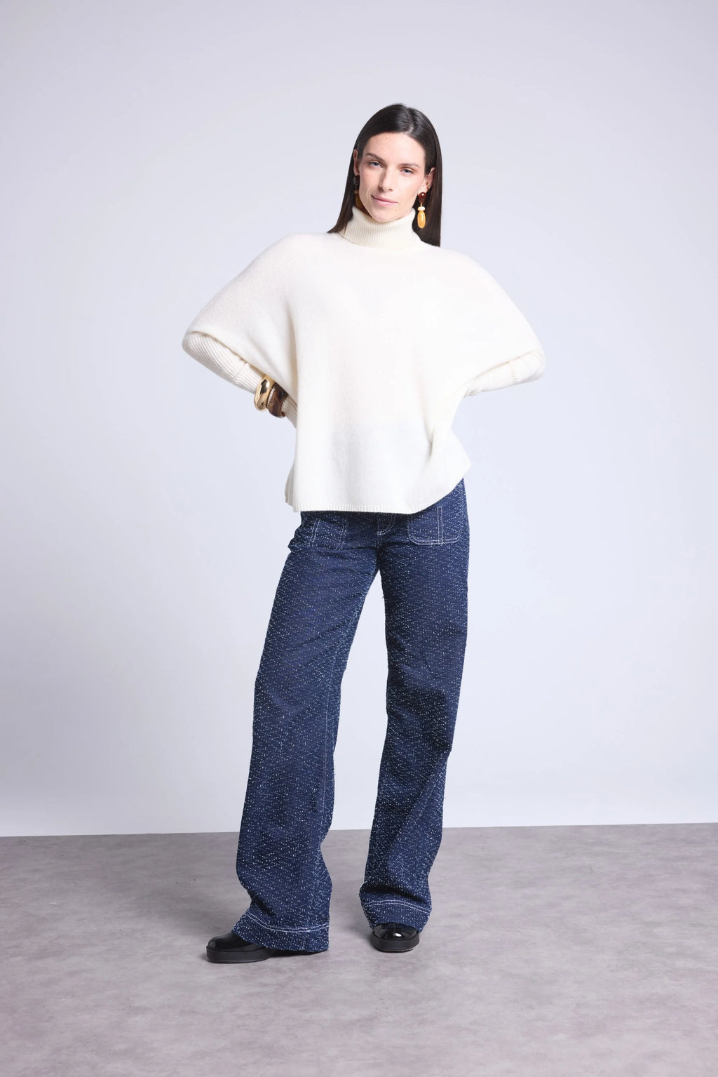 Jersey Cuello Vuelto Poncho Naya - Blanco - Mujer