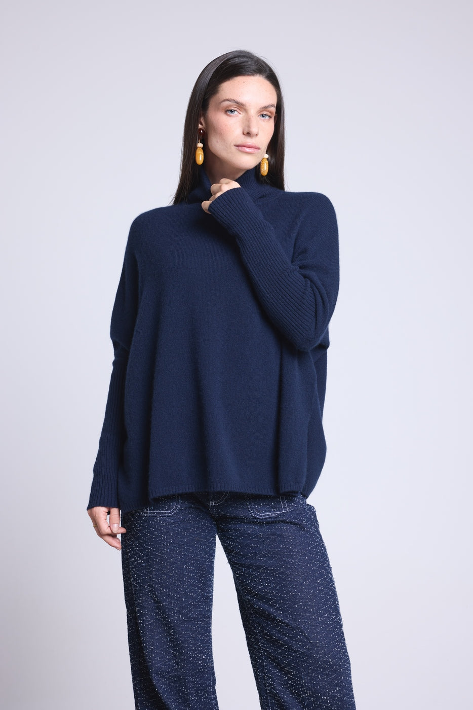 Jersey de Cuello Alto Poncho Naya - Azul Marino - Mujer