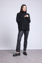 Jersey Cuello Vuelto Botones Dorados Poncho Naya - Negro Y Botones Dorados - Mujer