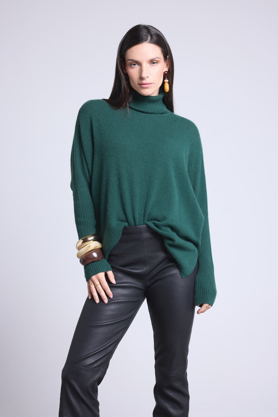 Jersey Cuello Vuelto Poncho Naya - Verde Botella - Mujer
