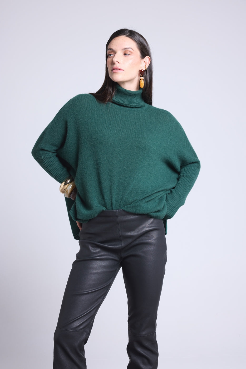 Jersey Cuello Vuelto Poncho Naya - Verde Botella - Mujer