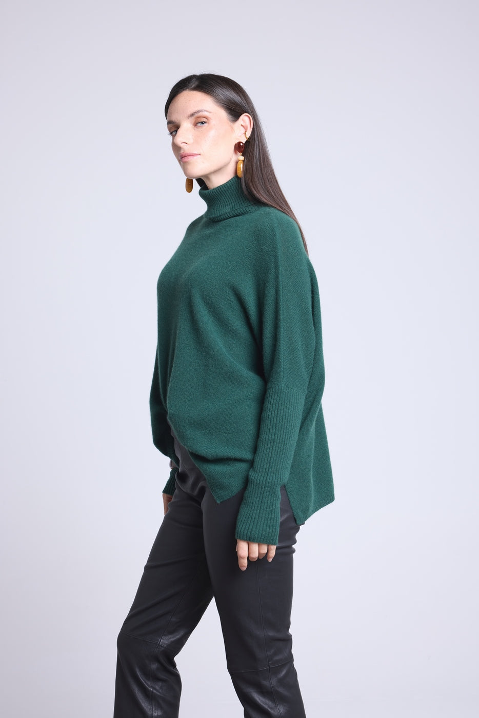 Pull Col Roule Poncho Naya - Vert Bouteille - Femme