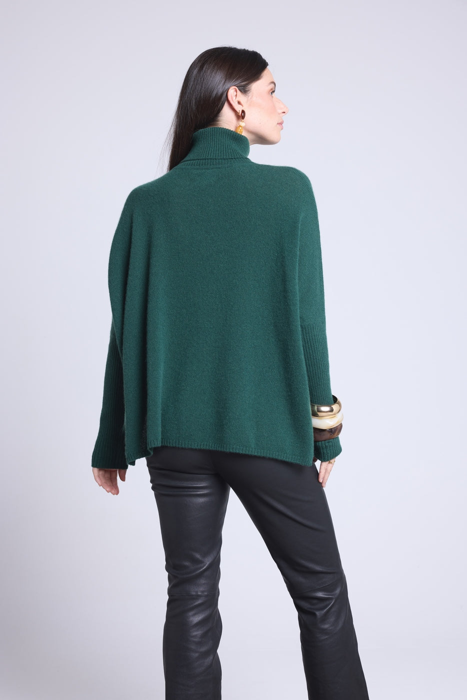 Pull Col Roule Poncho Naya - Vert Bouteille - Femme