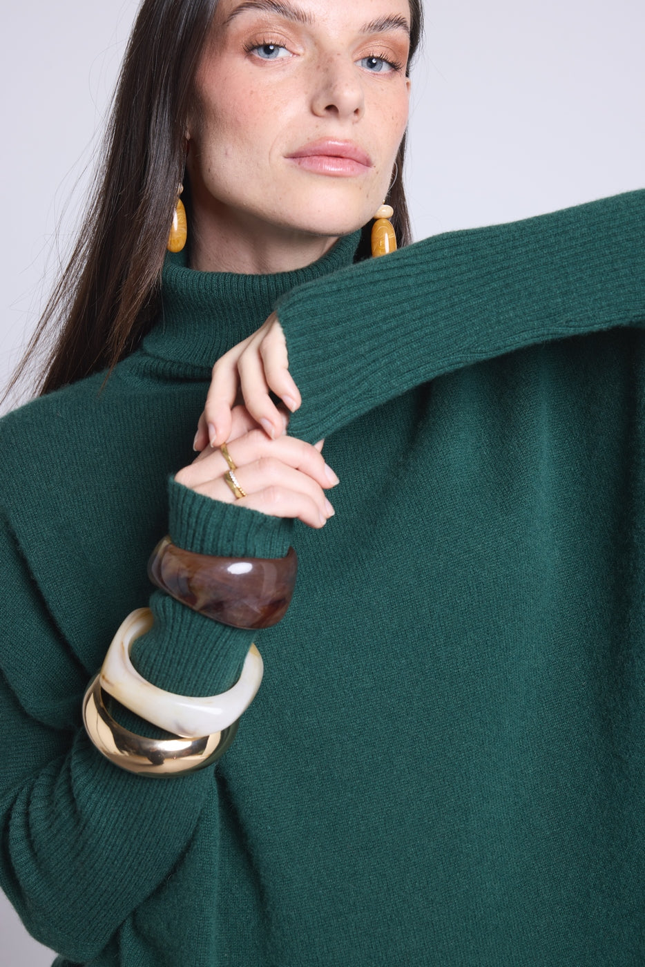 Jersey Cuello Vuelto Poncho Naya - Verde Botella - Mujer