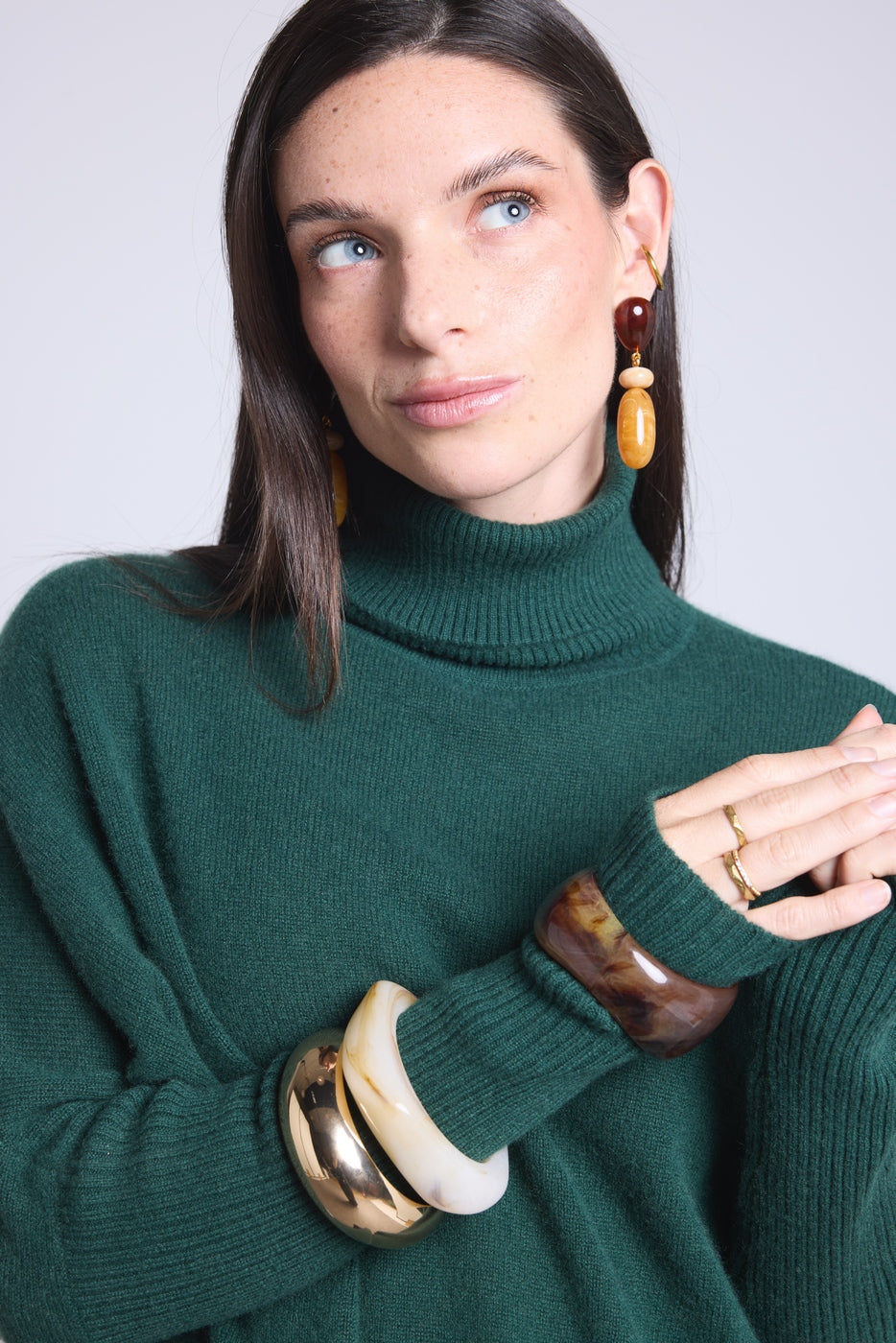 Pull Col Roule Poncho Naya - Vert Bouteille - Femme