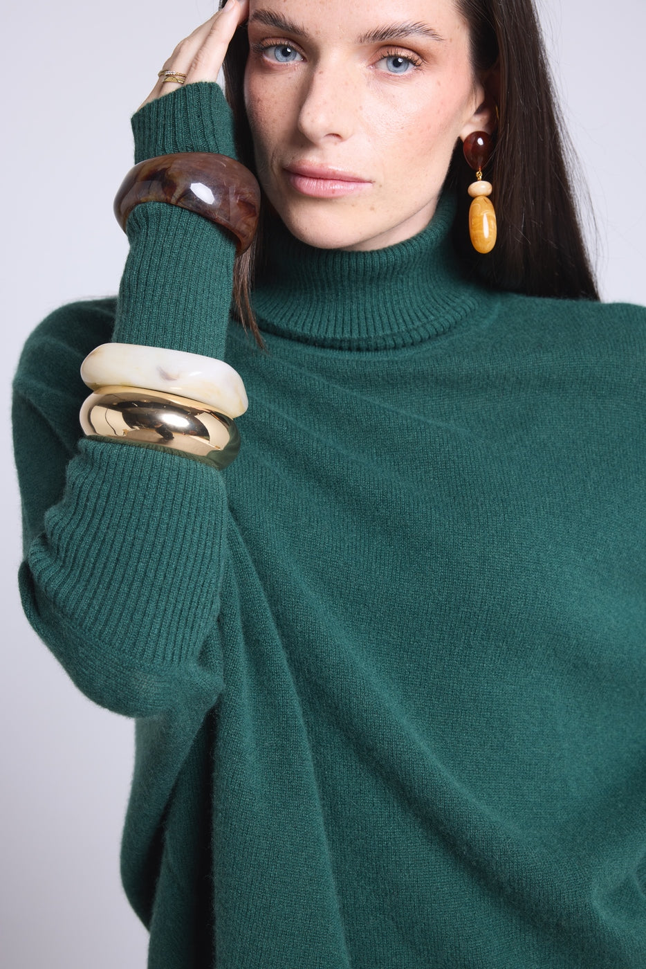 Jersey Cuello Vuelto Poncho Naya - Verde Botella - Mujer