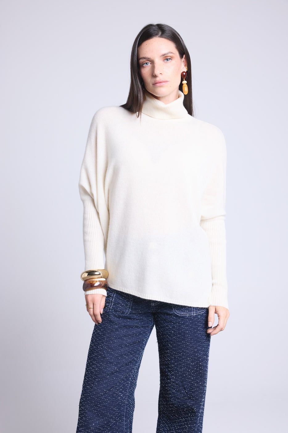 Jersey Cuello Vuelto Poncho Naya - Blanco - Mujer