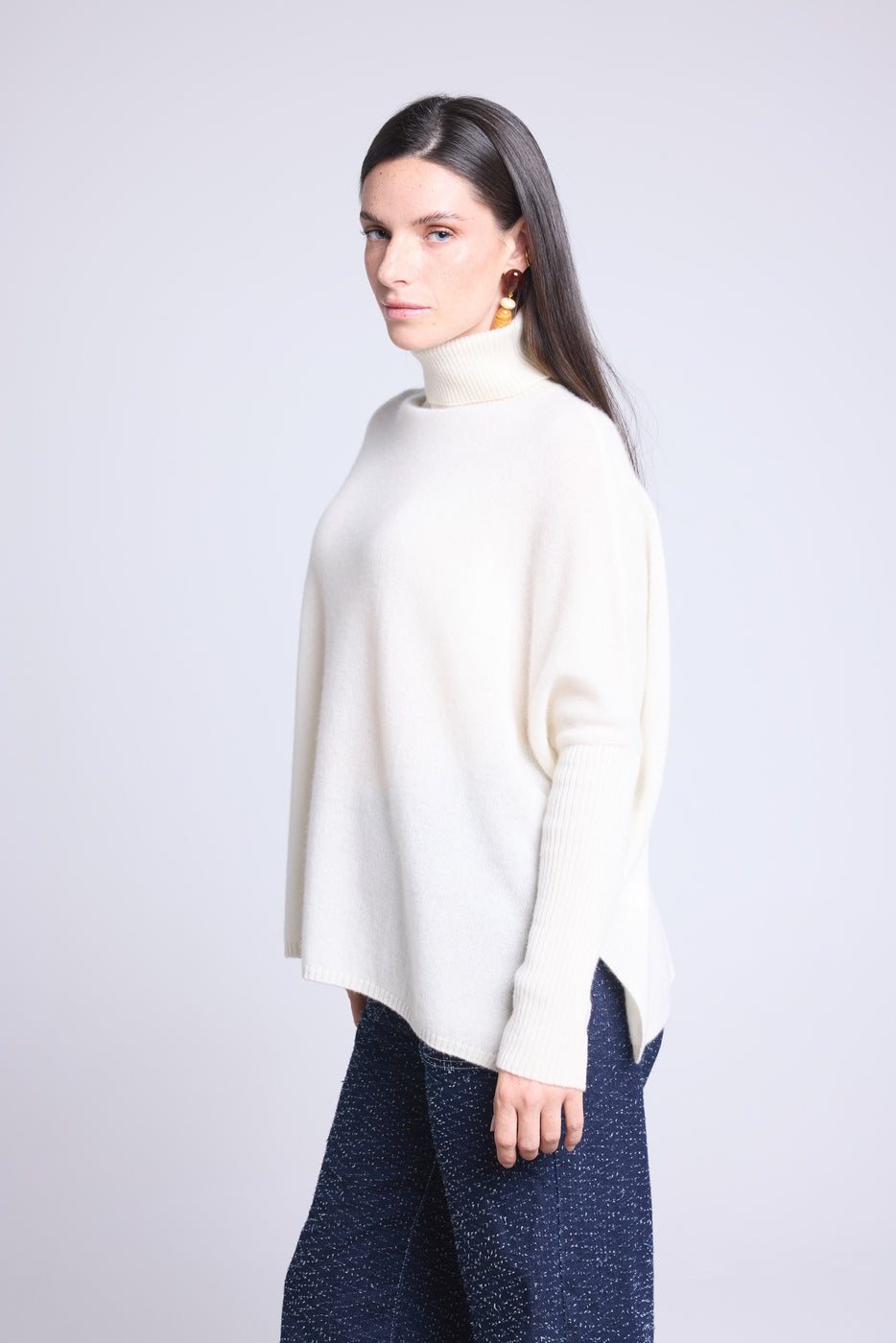 Jersey Cuello Vuelto Poncho Naya - Blanco - Mujer